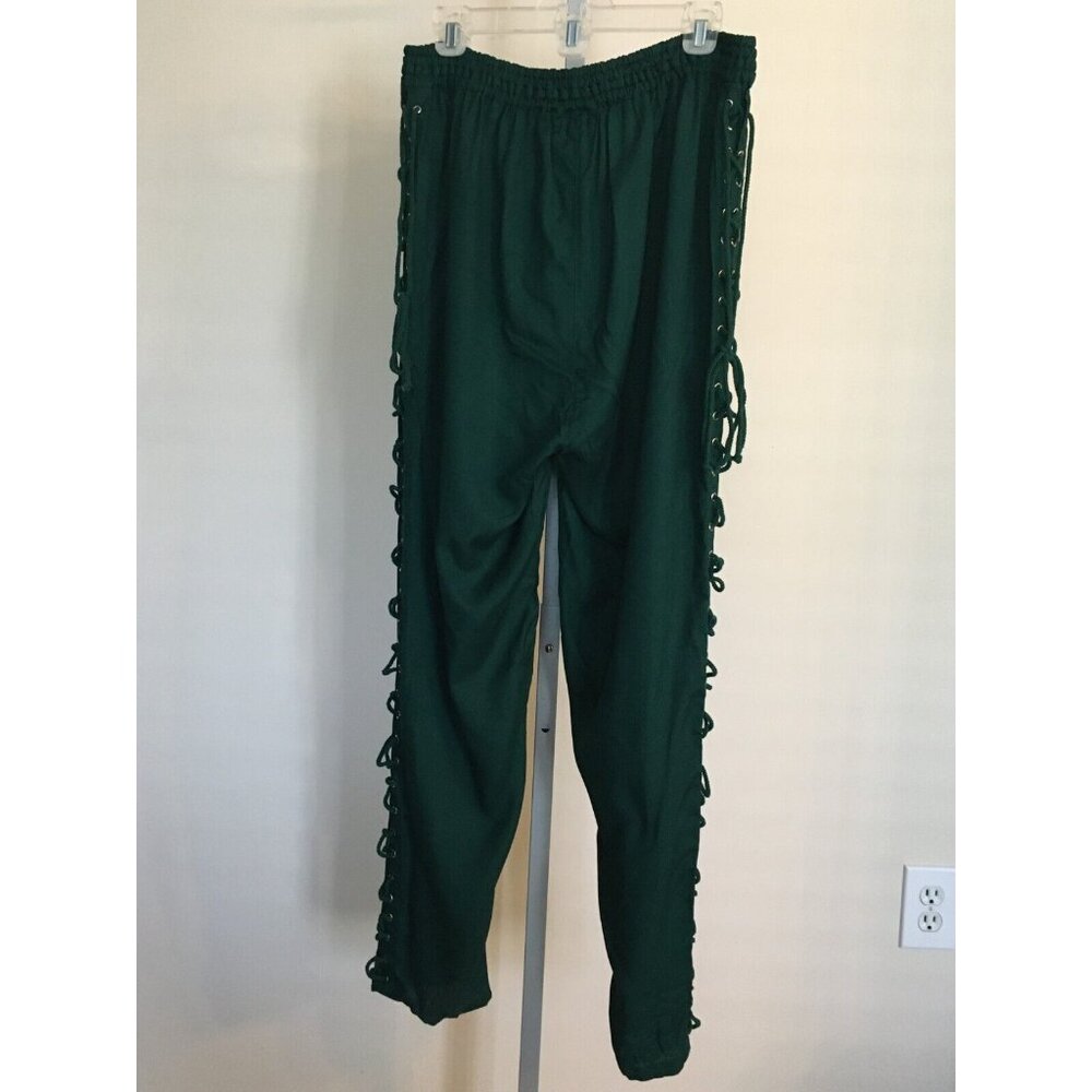 The Pirate Dressing Halloween Costume Pants Dark Green Lace Tie Sides Mens Large - Picture 3 of 11
